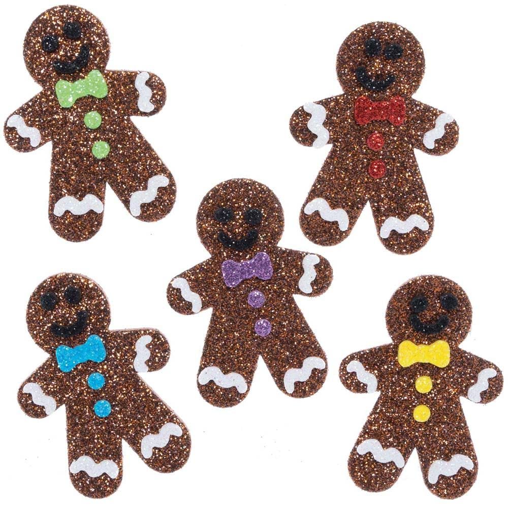 Baker Ross FE933 Gingerbread Glitter Stickers - Pack of 100, Kids Stickers, Ideal for Children's Arts and Crafts Projects, Great for Card Making and Scrapbooking