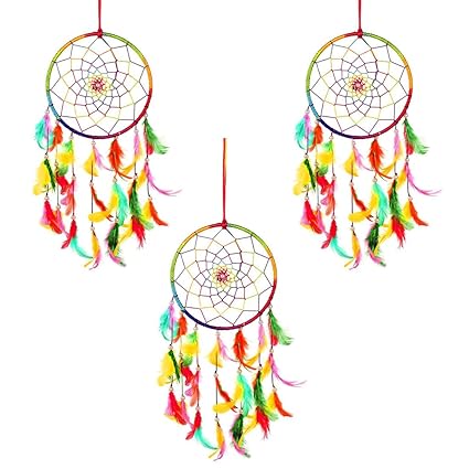 Reiki Crystal Products Dream Catcher for Wall Hanging Attract Positive Dreams Thinking and Protections (Multicolour) - Pack of 3