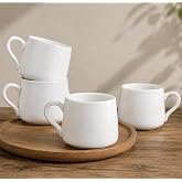 IJRPLM 4 Pack White Coffee Mugs, 12 oz Ceramic Coffee Cups, Round | Ceramic Cups with Comfortable Handle, Coffee Mug for Tea Latte Mocha Milk, Family Kitchen &amp; Holiday Gifts, Dishwasher Safe