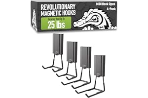 GATOR MAGNETICS MIDI 2.5 & 4" Open Hooks, 25 lb Heavy Duty Magnetic Hooks for Steel Surfaces, Patented Easy-Release, Non-Slip Grip – Storage & Organization, Garage, Shed, Home, Cleaning Tools -4 Pack