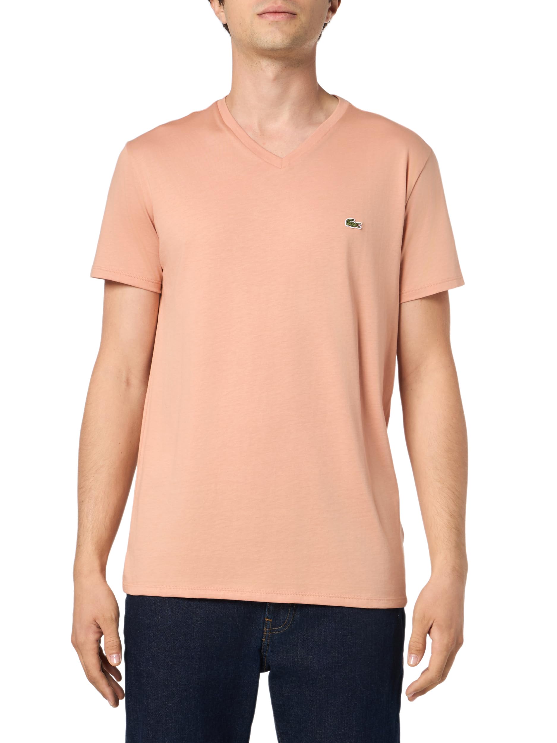 Lacoste Men's V-Neck Short Sleeve Regular Fit Classic T-Shirt, Brown, Large Image Lacoste Men's V-Neck Short Sleeve Regular Fit Classic T-Shirt, Brown, Large Image