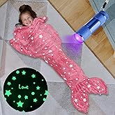 Mermaid Tail Blanket for Girls, Glow in The Dark Mermaid Sleeping Bag, Snuggle Girls Throw, Plush Cozy Soft Fleece Blanket for age 2-12, Valentine's Day Gifts for Kids Birthday Gift for Daughter, Pink