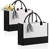 OKBA Personalized Classic Canvas Tote Bag(Black and White), for Wedding, Birthday, Beach, Perfect Gifts for Women