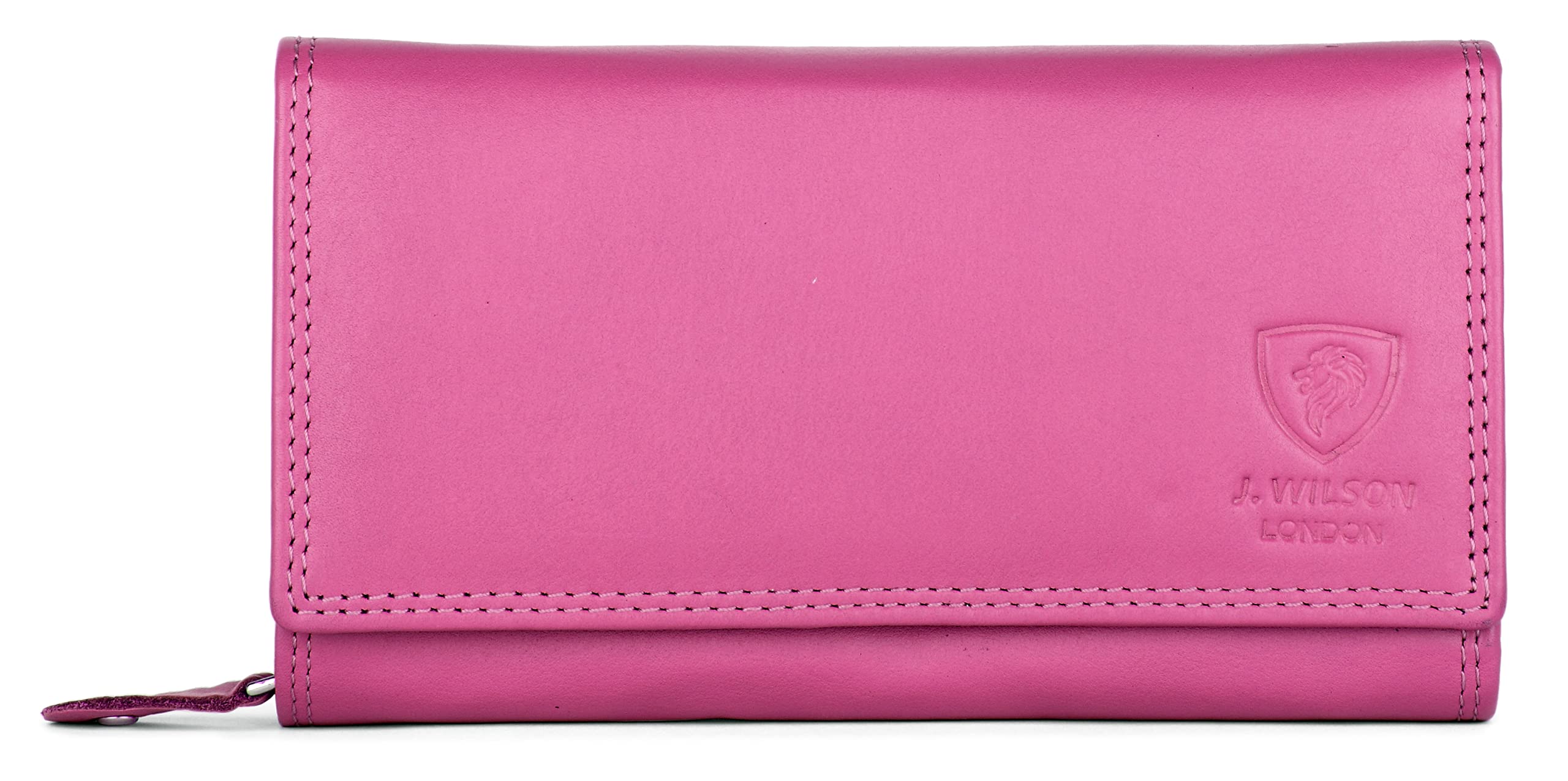 J. Wilson London Ladies RFID Protection Real Leather Purse Card Women Wallet Zip Coin Pocket (Pink_)