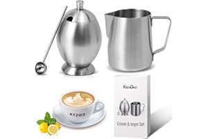 KSENDALO Sugar Container Cream Container, Deluxy Sugar and Creamer Set, Stainless Steel Cream and Sugar Set, Deluxy Coffee Latte Tea Coffee Server Set, Silver