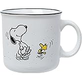 Silver Buffalo Peanuts Snoopy Woodstock Happy Dance Wax Resist 20oz Ceramic Camper Mug