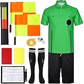 Soccer Referee Jersey, 7PCs Soccer Referee Kit, Referee Cards, Whistle, Socks, Flags, Soccer Referee Costume for Adult