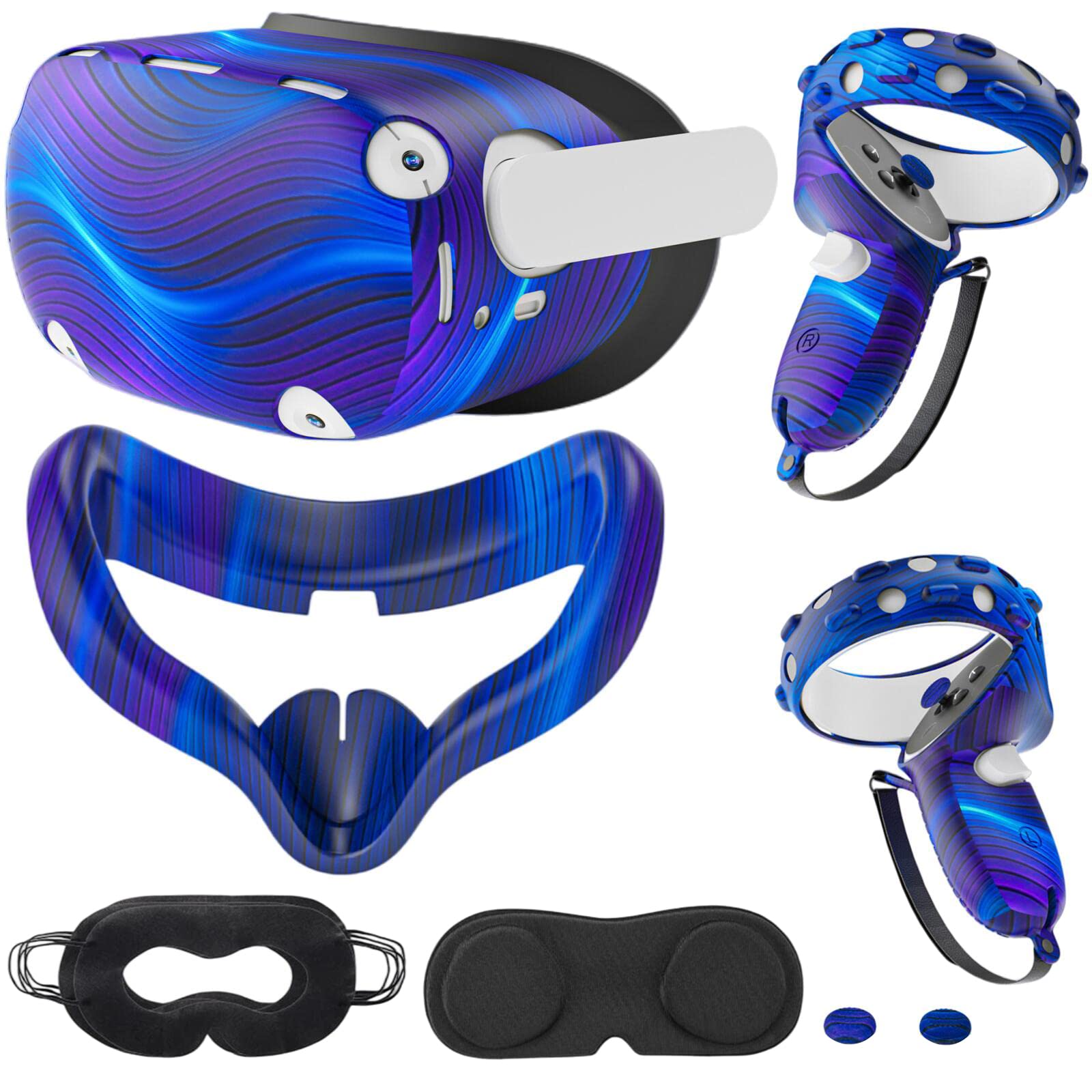 Compatible with Oculus Quest 2 Accessories, Silicone Face Cover, VR Shell Cover,Touch Controller Grip Cover,Protective Lens Cover,Disposable Eye Cover(Colorful B)