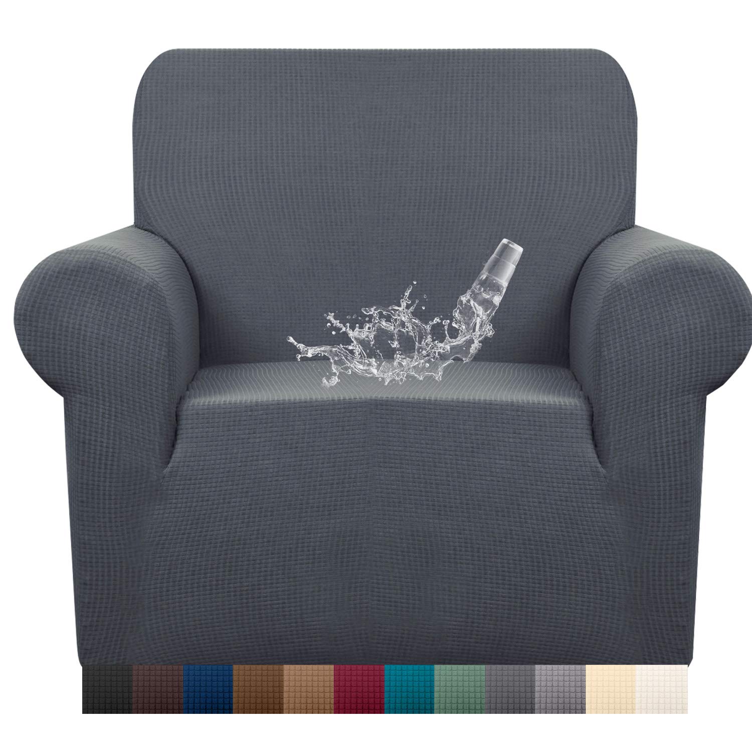 Granbest Premuim Water Repellent Armchair Covers 1 Piece Stretch Chair Slipcover for Living Room Non Slip Chair Protector Jacquard Sofa Cover 1 Seater Chair Covers (1 Seater, Grey)