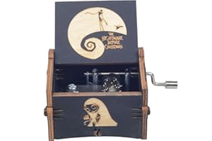 Ddjbdb Christmas Nightmare Music Box Engraved Wooden Musical Box Gifts for Her Him Halloween Birthday Christmas Valentine's Day,Melody -This is Halloween (Small Hand Crank)