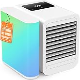 DRAWLEY Portable Air Conditioners Fan: Air Conditioner, Ac Unit | Evaporative Air Cooler - Personal Mini Air Cooler with Timer &amp; 7 Light Ac Unit for Bedroom Room Desktop Office (Matte White)