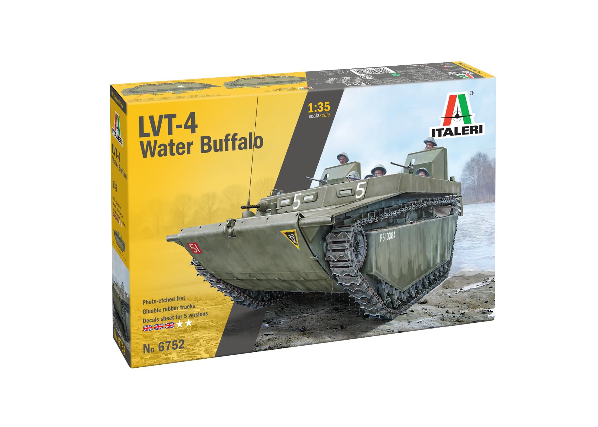 Italeri 6752 1:35 LVT-4 Water Buffalo Model Building Kit, Stand Model Building, Crafts, Hobby, Gluing, Plastic Kit, Detailed Military Kit, Tank 1:35