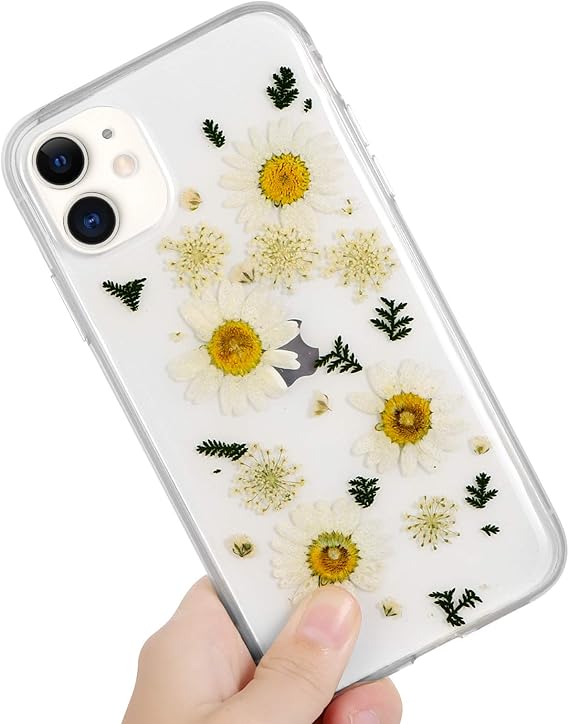 MZELQ iPhone 11 Case Flower, Girls Floral Pressed Dry Real Flowers Case