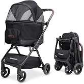 WonderFold Bella Pet Stroller, Lightweight Aluminum Frame, Graphite Black | Autofold Pet Stroller with a Breathable Carriage Fabrics and Canopy, Safety Tethers &amp; Easy-Clean Interior