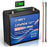 ERYY 12V 20AH LiFePO4 Lithium Battery with 30A BMS & LCD Voltmeter, Grade A Cells, 5000+ Deep Cycles Portable Rechargeable Li