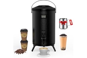 XVEZUA Insulated Beverage Dispenser 4.4 Gallon - 304 Stainless Steel Thermal Hot and Cold Drink Dispenser 16 L With Spigot for Water, Coffee, Chocolate, Tea, Milk, Cocoa (Black)