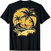 ON Back Tropical Palm Trees Sailboat Beach Island Sunset T-Shirt
