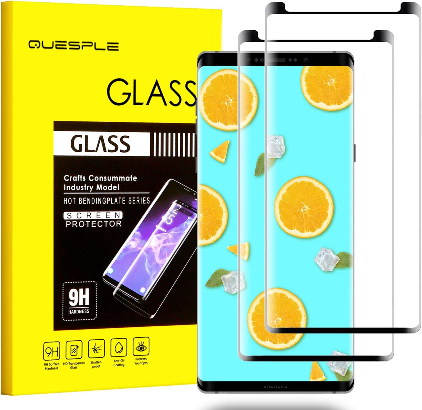QUESPLE Galaxy Note 8 Screen Protector, [2-Pack] Tempered Glass Screen Protector [9H Hardness][Anti-Scratch][Anti-Bubble][3D Curved] [High Definition] [Ultra Clear] for Samsung Galaxy Note 8