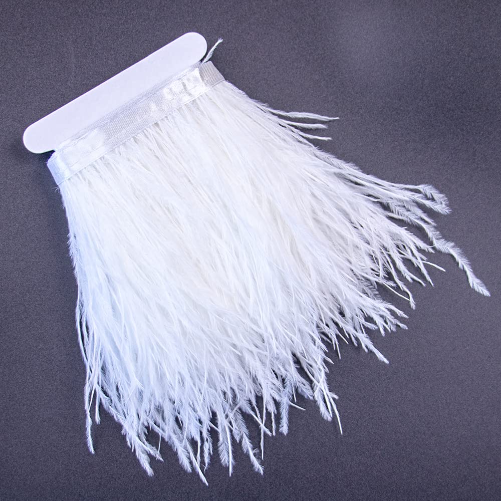 3 Yards 10-15cm White Ostrich Feathers Trim Fringe for DIY Dress Sewing Crafts Costumes Decoration