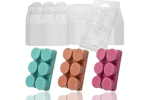 MILIVIXAY Wax Melt Containers-6 Cavity Clear Empty Plastic Wax Melt Molds-100 Packs Round Clamshells for Tarts Wax Melts.