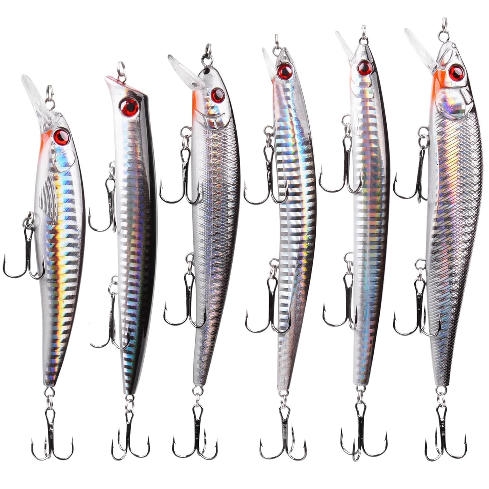 Topwater Fishing Lures Kit, 6pcs Saltwater Minnow Lures Surf Fishing Popper Plugs Jerkbait Hard Lure for Bass Striped Offshore Ocean Tackle