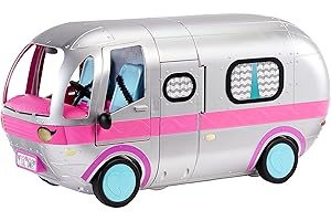 L.O.L. SURPRISE! LOL Surprise OMG Glamper Fashion Camper Deluxe Doll Playset 55+ Surprises, Fully Furnished, Light Up Pool, Water Slide, Bunk Beds, Cafe, BBQ Grill, DJ Booth, Girls Toy Gift Ages 4+ Metallic Silver