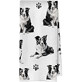 XIVENHAVM Border Collie Kitchen Towels, Border Collie Gifts Waffle Weave Decorative Dish Towels, Dog Mom Lovers Gifts Decorative Hand Tea Towel for Bathroom Kitchen, Pet Lover Gift, 16x24 Inch