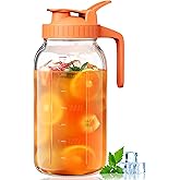 Glass Pitcher with Airtight Lid and Spout, 64oz Glass Mason Jar | Wide Mouth | Leakproof | Water Jug for Juice, Sun Iced Tea, Cold Brew Coffee, Milk Storage, Orange