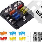 WUPP 12 Volt Fuse Block, Waterproof Boat Fuse Panel with LED Warning Indicator Damp-Proof Cover, 6 Circuits with Negative Bus Fuse Box for Car Marine RV Truck DC 12-24V