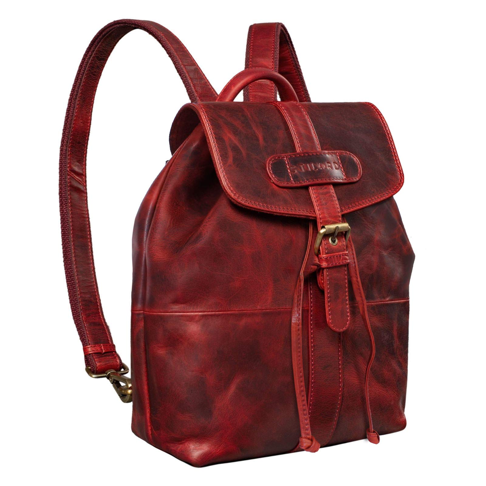 STILORD "Ranger" Vintage Backpack Leather 13,3 inch Laptop Backpack for MacBook Robust and Elegant Retro Backpack Daypack Genuine Leather Colour:Kara - red