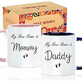 My New Name is Mommy Daddy Mugs, First Time Parents Coffee Mug Set, New Mommy Daddy Gift, Baby Announcement Cup, Pregnancy Reveal Gift for Couple, Mom & Dad to Be -36