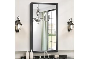 CIVENO Black Bathroom Mirror, 36 x 20 Inch Rectangular Mirror with 0.59" Thickened Deep Frame, Matte Black Vanity Mirrors for