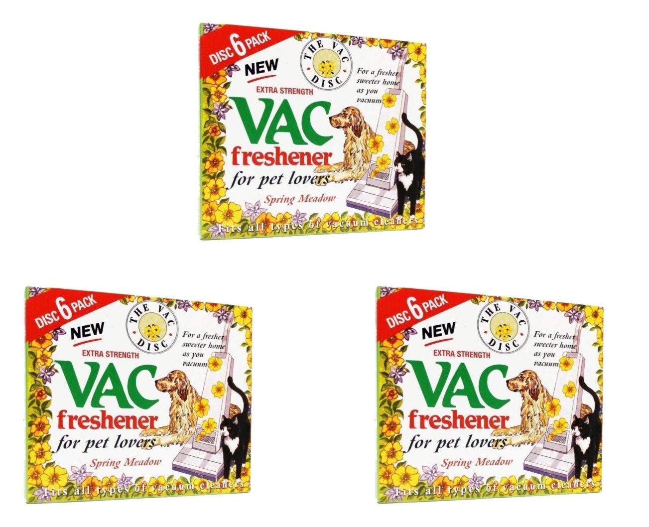FIND A SPARE 18 Pack Vac Fresheners Spring Meadow Extra Strenght For Pet Lovers 3 Boxes x6 Disc