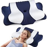 DONAMA Cervical Neck Pillow for Pain Relief, Orthopedic Contour Neck Pillow with Memory Foam Ergonomic Pillows with Dual Heights for Back, Stomach and Side Sleepers (Dark Blue)