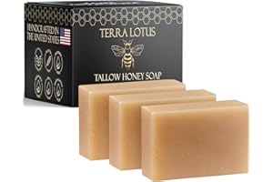 Terra Lotus - Organic Tallow Soap with Organic Castor Oil & Raw Honey - Relief for Dark Spots, Acne Marks, Hydrating & Nourishing - 3 Pack (Unscented)