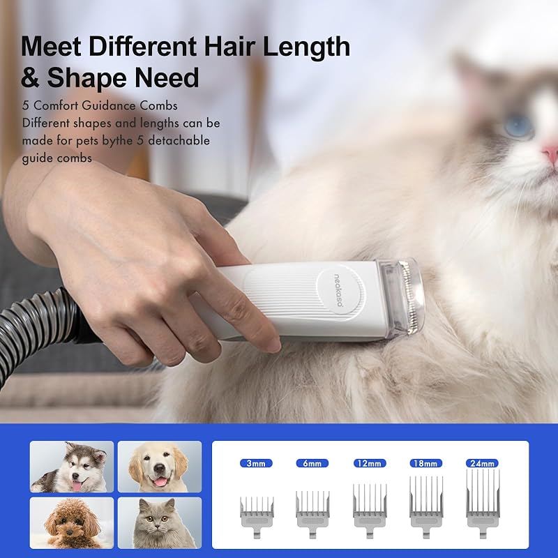 Cortapelos Perros y Gatos con aspirador pelos mascotas, 99% Succión de Pelo, Maquina cortar pelo Silenciosa, 5 herramientas de belleza - cepillos para gatos y perros