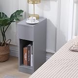 Pantanal Slim 20cm Bedside Table Grey with Drawer Shelf Nightstand view 2