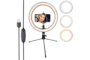 DaVoice Desktop Ring Light for Zoom Meetings, Small Ring Light for Desk with Stand, Tabletop Ring Light for Desktop, Table Top Ring Light with Stand and Phone Holder, 10" 3 Light Modes