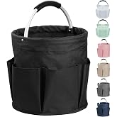 IHOMAGIC 17L Cleaning Caddy with Handle and 6 Pockets, Foldable Cleaning Supply Caddy, Portable Shower Caddy in 600D Oxford Fabric, Multifunctional Storage Basket for Camping, Gardening, Black