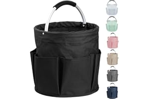 IHOMAGIC 17L Cleaning Caddy with Handle and 6 Pockets, Foldable Cleaning Supply Caddy, Portable Shower Caddy in 600D Oxford Fabric, Multifunctional Storage Basket for Camping, Gardening, Black