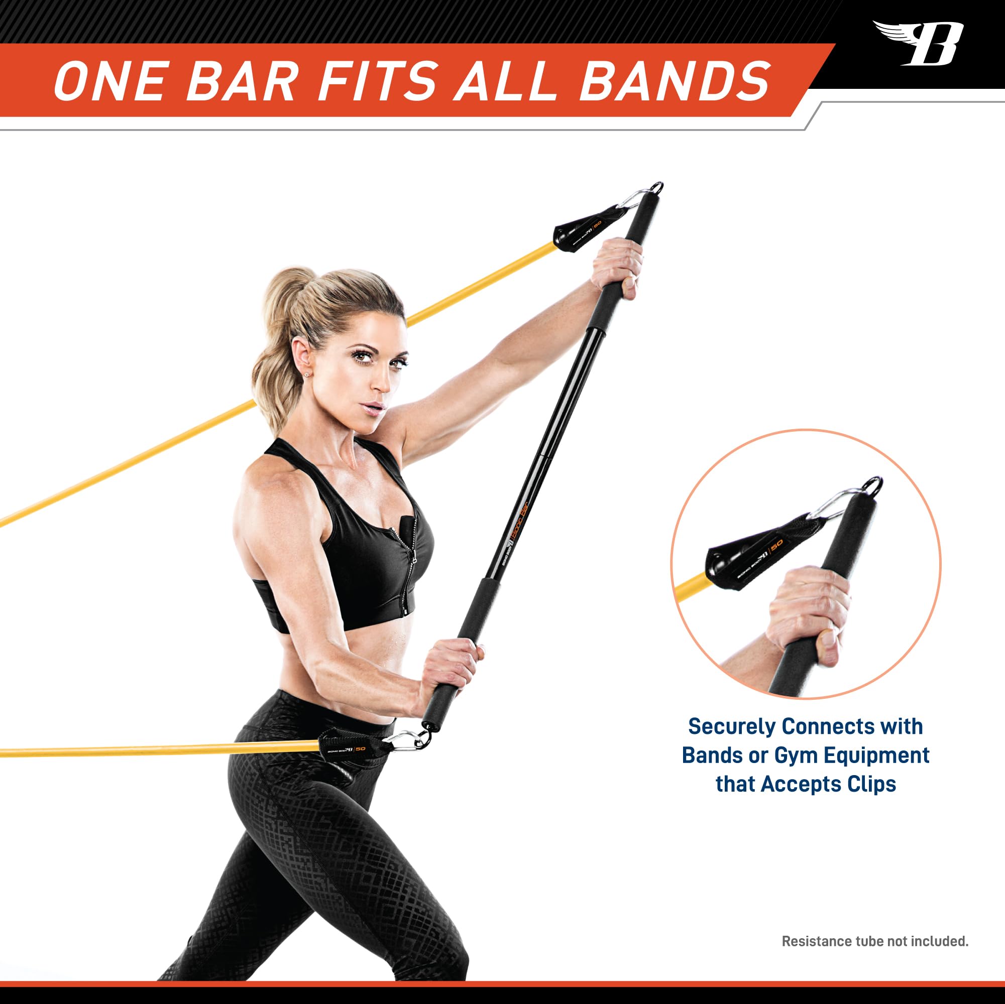 BIONIC BODY 36 Inches Light Weight Resistance Training Straight Bar – Fits All Resistance Bands/Accessories with Carabiners BBEB-020