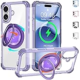 WPCase Clear Case for iPhone 17 Case with Stand [ Compatible with MagSafe ], Military Grade Heavy Duty Cover with Magnetic 360 Rotatable Ring Kickstand for Women Men, Transparent Purple
