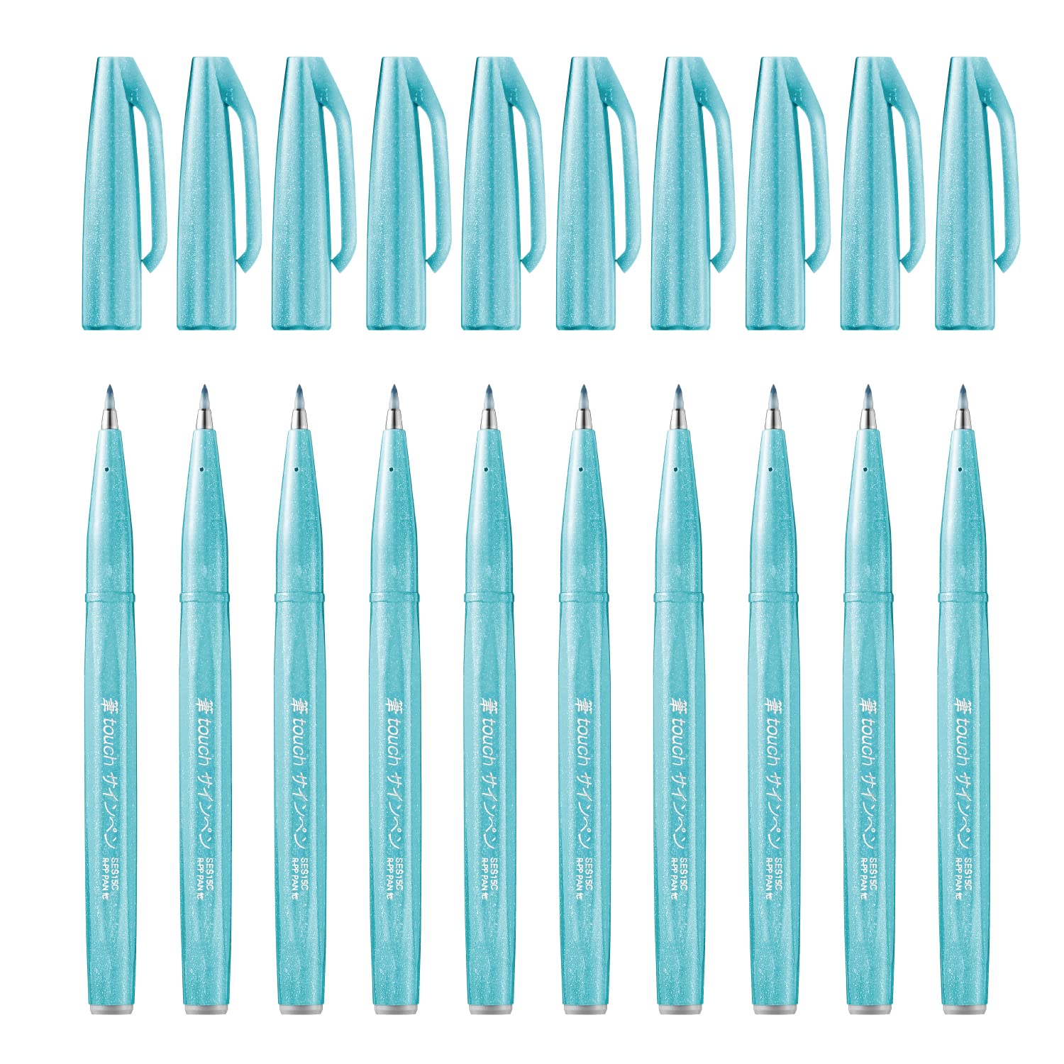 Pentel Brush Sign Pen SES15C-12 Fibre-Tip Pen 10 azure blue — image 1