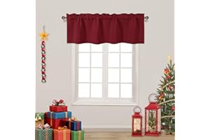 DWCN Blackout Valance Rod Pocket Window Valance Curtains for Kitchen Window Living Room/Basement 1 Panel, 52 x 18 inch Long, Burgundy