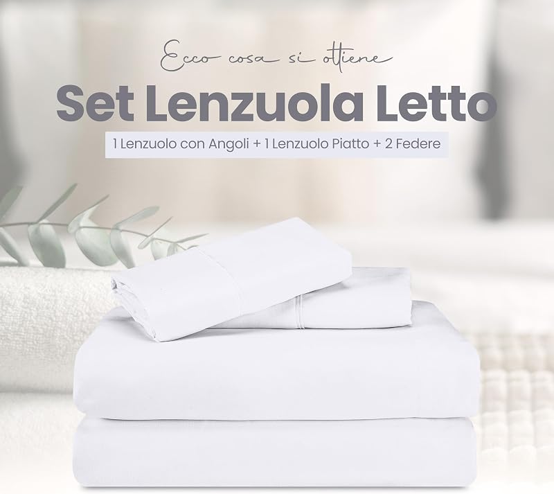 Set Lenzuola Letto 4 Pezzi, 150x200cm, Bianca — foto 3 di 6