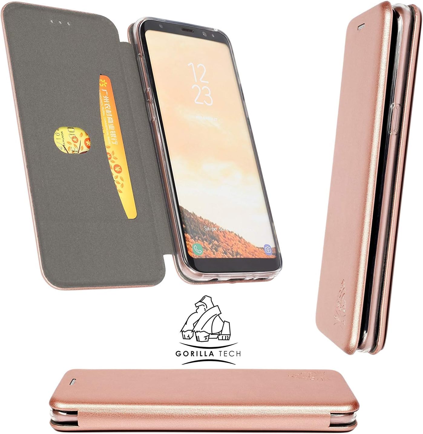 Gorilla Tech Galaxy A10 / M10 (2019) Flip Case 3D Curve Premium Designer Slim [RFID Blocking] [Shock Proof] [Card Slots] [Kickstand] Premium Genuine Wallet Flip Bumper - Gold Colour