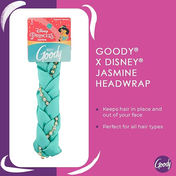 GOODY OUCHLESS BRAIDED HEADBAND FOR ALL HAIR TYPES – DISNEY PRINCESS, JASMINE – COMFORT FIT FOR ALL-DAY WEAR – BEAUTIFUL DESIGN FOR INSTANT STYLE – PAIN-FREE ACCESSORIES FOR WOMEN, MEN, BOYS & GIRLS