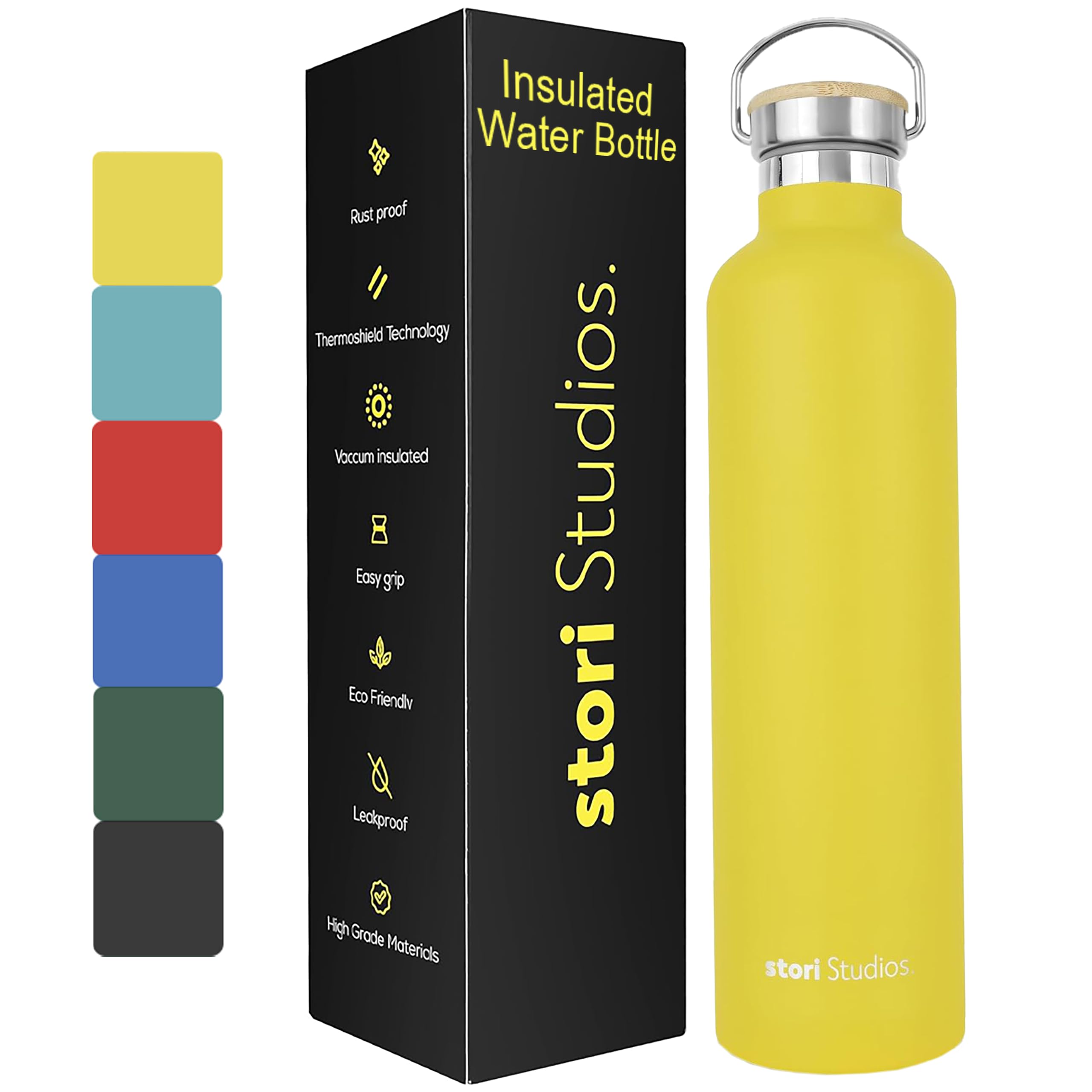 Stori Studios Stainless Steel Water Bottle 1l, Yellow Water Bottle, Insulated Water Bottle, Metal Water Bottle, BPA Free Water Bottle, Leak Proof Water Bottle, Reusable Water Bottle – Yellow