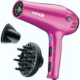 Conair Hair Dryer with Diffuser and Concentrator, 1875W, Pink | Blow dryer with ionic tourmaline technology, 3 heat settings, and 2 speed options to efficiently style all hair types