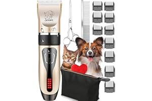 YABIFE Dog Clippers, Cordless Dog Grooming Kit, USB Rechargeable Electric Pets Hair Trimmers Shaver for Dogs, Cats and Small Animals, Whisper Quiet, Wet and Dry Use